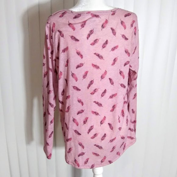 *SONOMA WOMEN'S TEE TOP LONG SLEEVE, PINK W/ FEATHERS - Picture 4 of 7